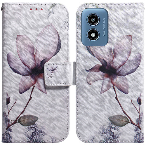 Moto G Play 2024 Coloured Drawing Flip Leather Phone Case - Magnolia